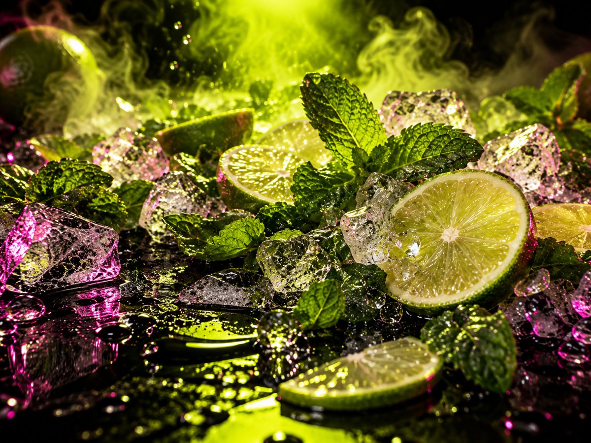Crushed ice, mint and lime